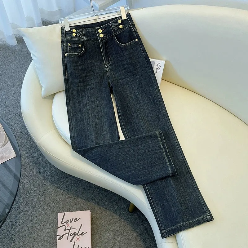 Narrow wide-leg straight jeans 2024 new women's summer thin popular style small spring style nine-point pants