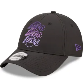 New Era Mens LA Lakers 9FORTY NBA Stacked Logo Baseball Cap - Black