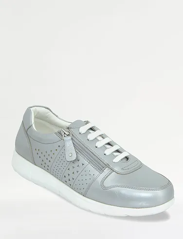 Pearlised Leather Wide Fit Trainers with Side Zip