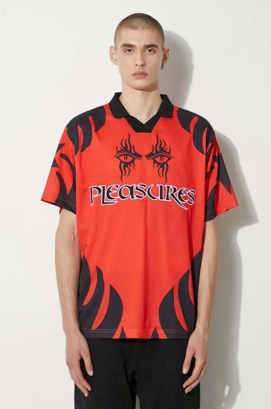 PLEASURES polo shirt Afterlife Soccer Jersey men’s red color P24SU013-RED