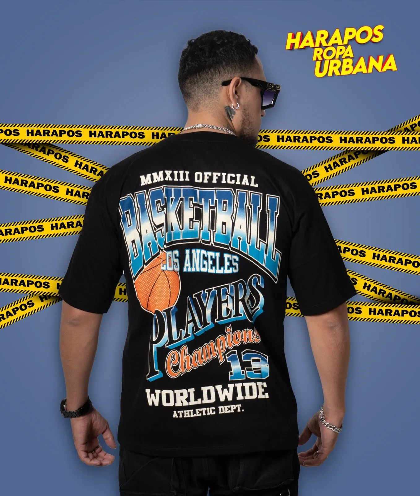 Polera ten days oversize negra basketball