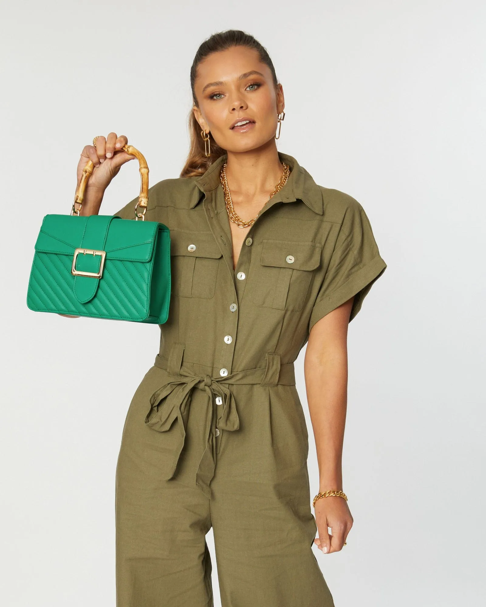 Rachel Handle Small Green Crossbody Bag