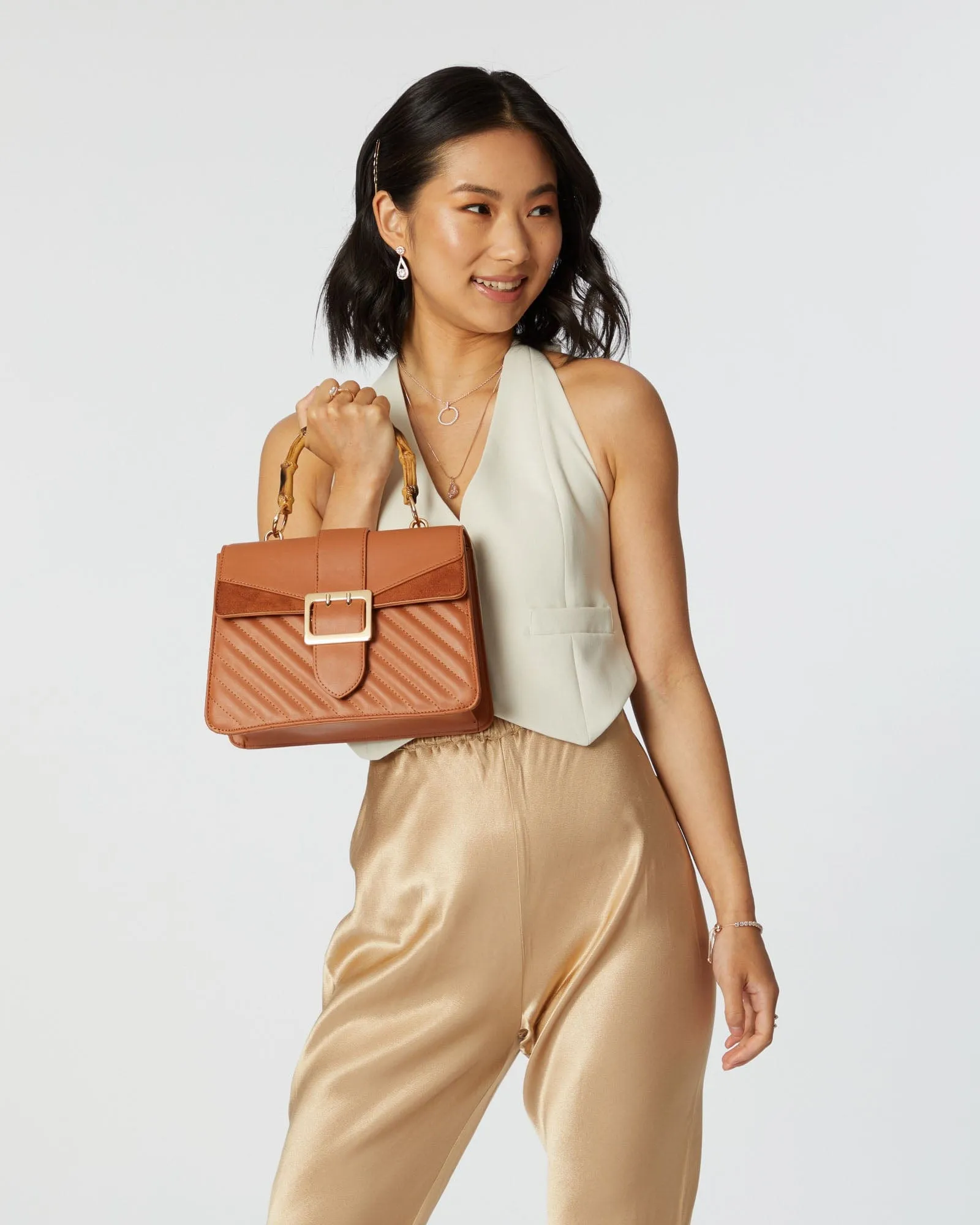 Rachel Handle Small Tan Crossbody Bag