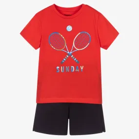 Red & Blue Tennis Shorts Set