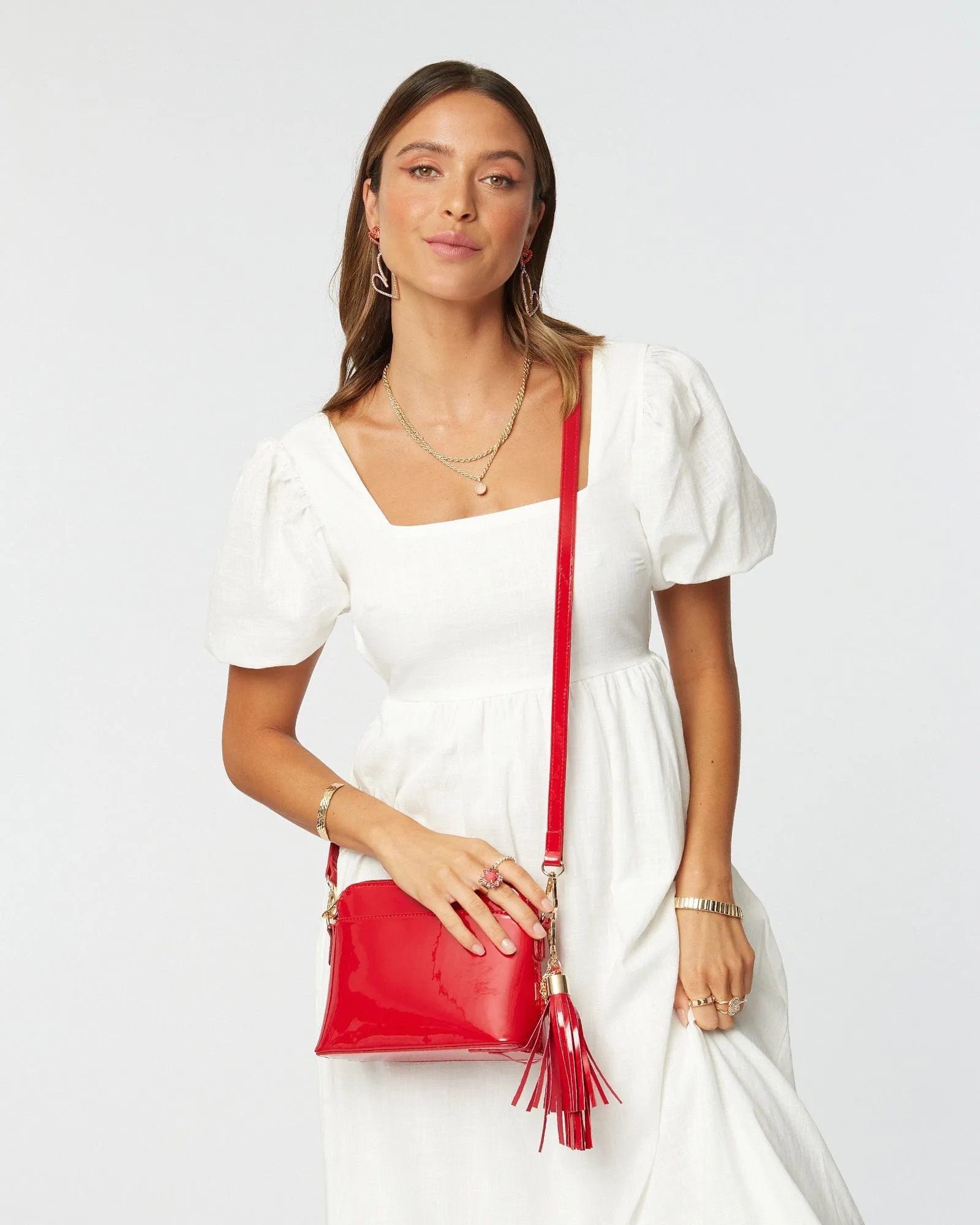 Red Karen Heart Charm Crossbody Bag