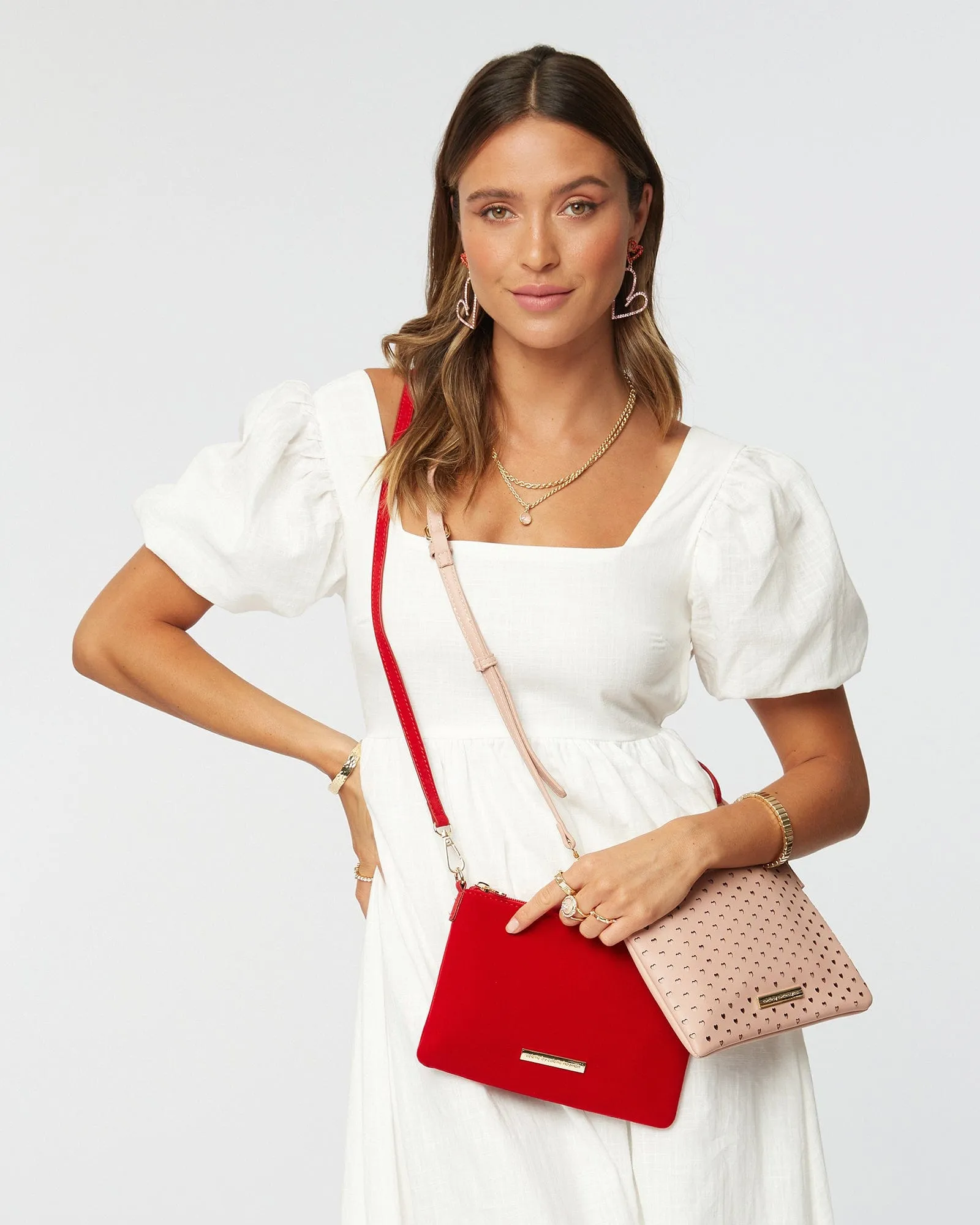 Red Peta Plate Chain Strap Crossbody Bag