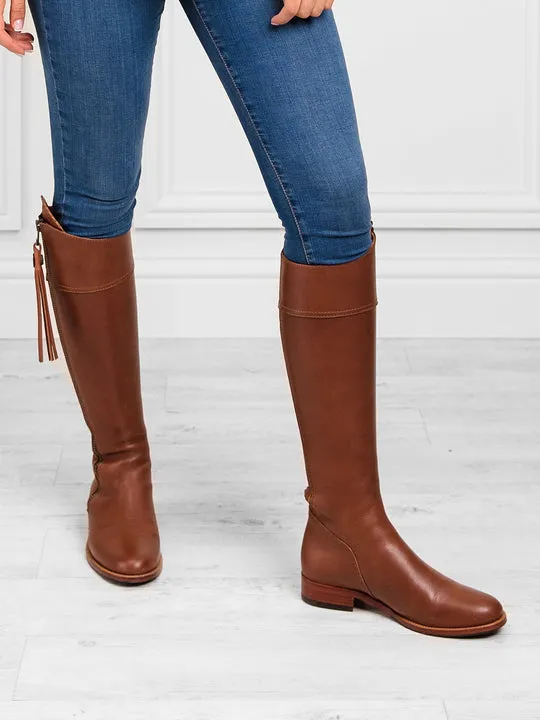 Regina tan leather Flat Knee-high Boots        - Regular Fit