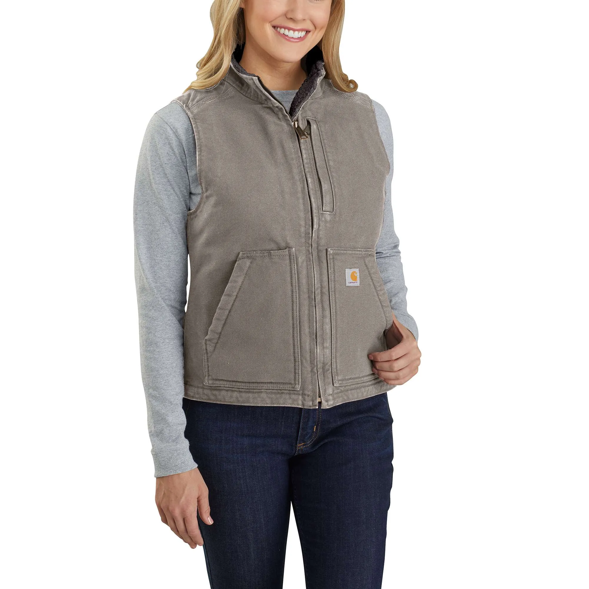 Relaxed Fit Washed Duck Sherpa-Lined Mock-Neck Vest