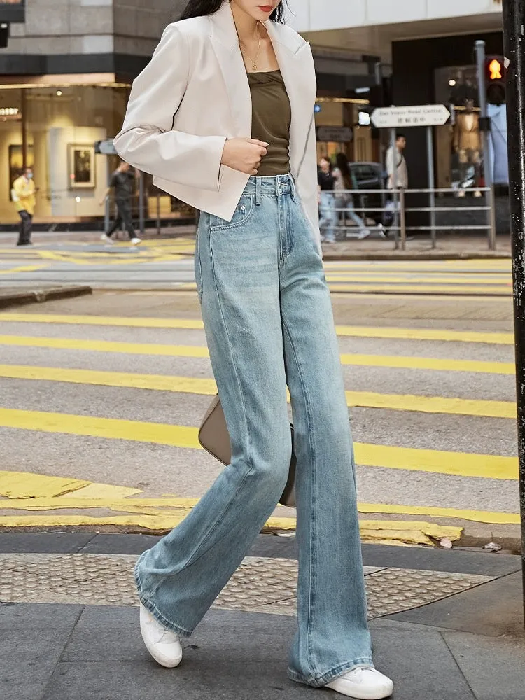 Retro high waist flared jeans for women, slim 2024 spring new style design, slim fit, drapey flared pants