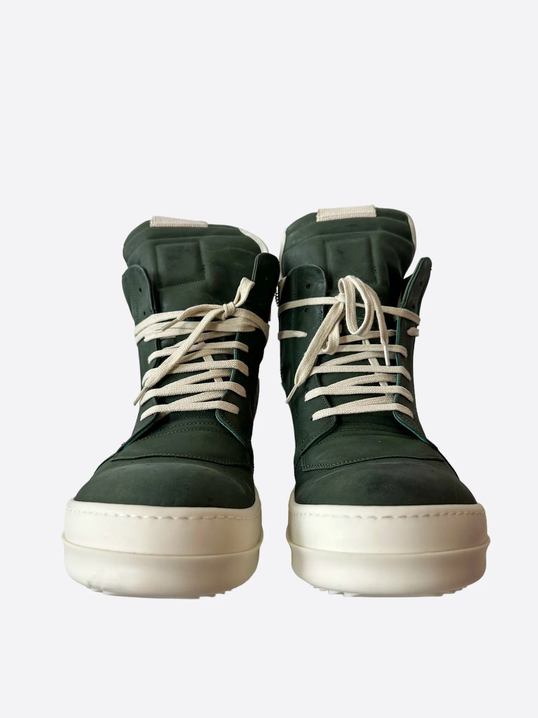 Rick Owens Olive & White Geobasket High Top Sneakers