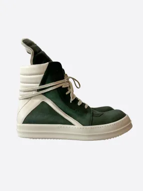 Rick Owens Olive & White Geobasket High Top Sneakers