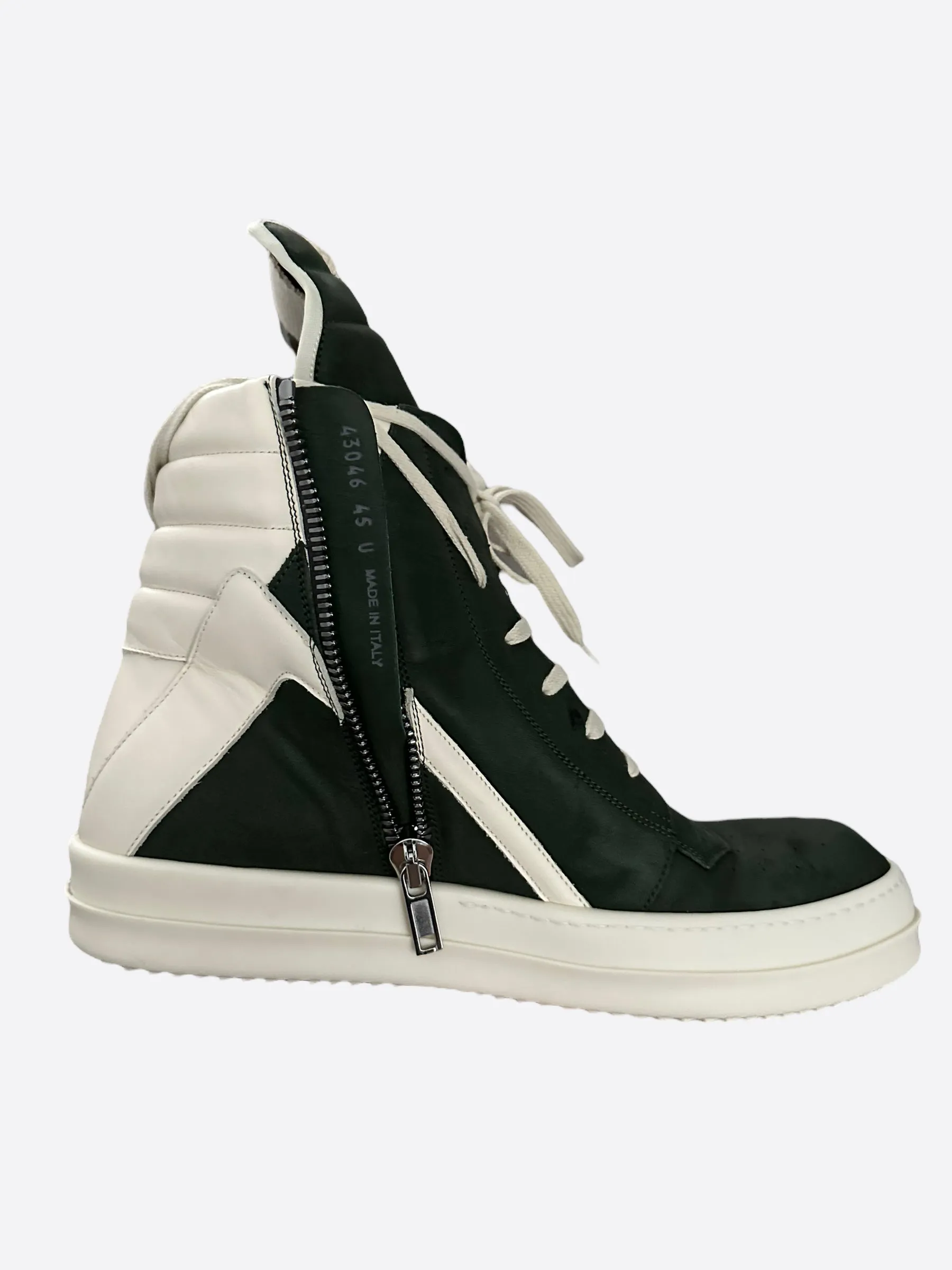 Rick Owens Olive & White Geobasket High Top Sneakers