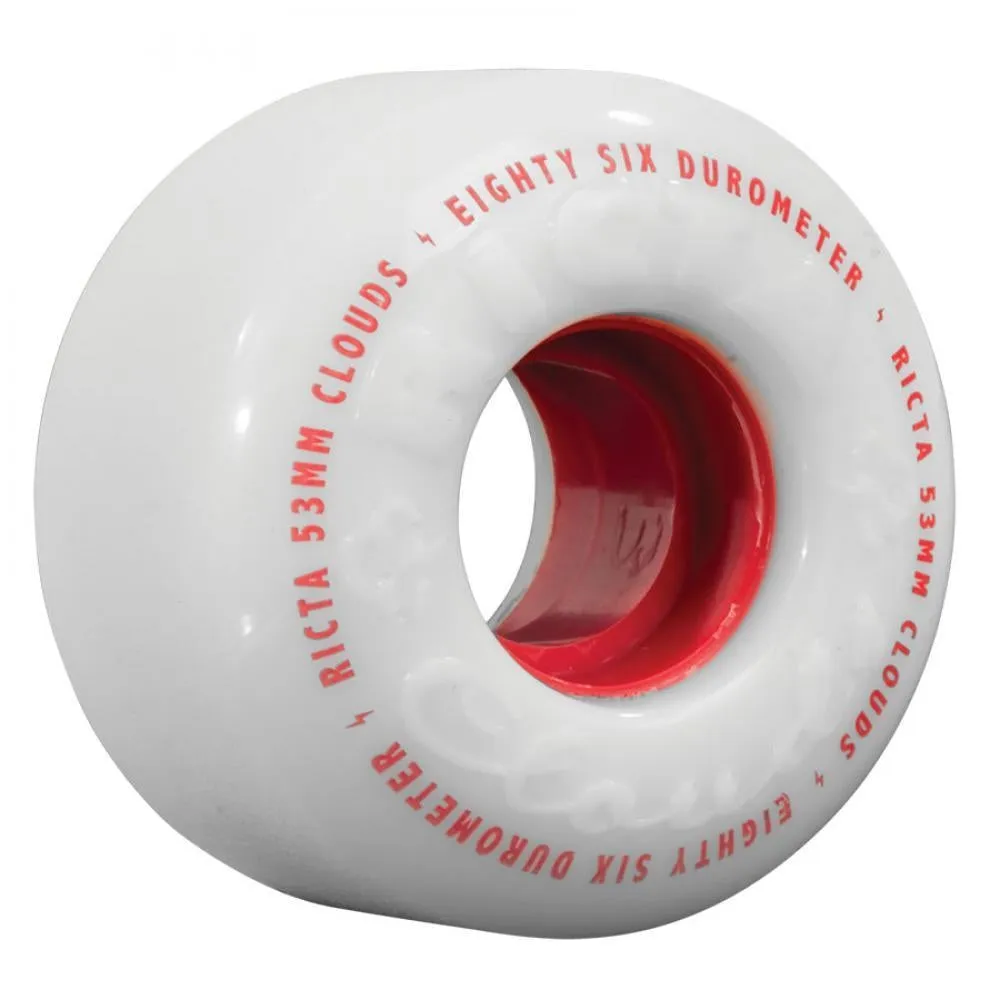 Ricta Wheels Clouds Skateboard Wheels 86A White Red 53mm