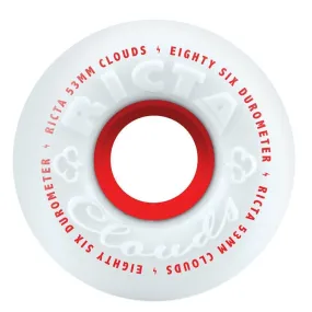 Ricta Wheels Clouds Skateboard Wheels 86A White Red 53mm