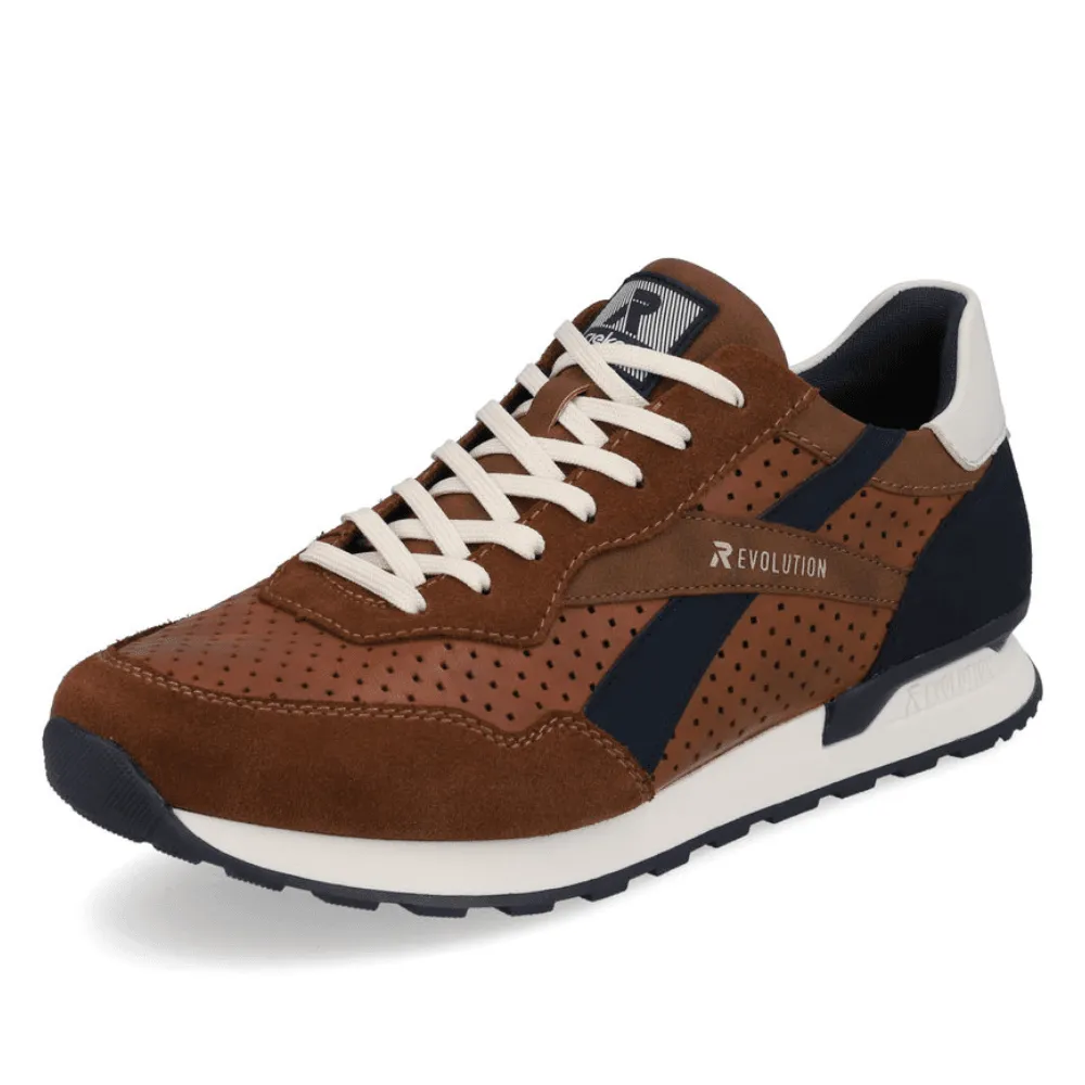 Rieker U0302 Brown and Navy Suede Sporty Trainers