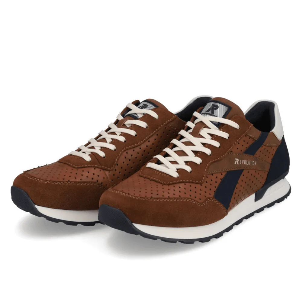 Rieker U0302 Brown and Navy Suede Sporty Trainers