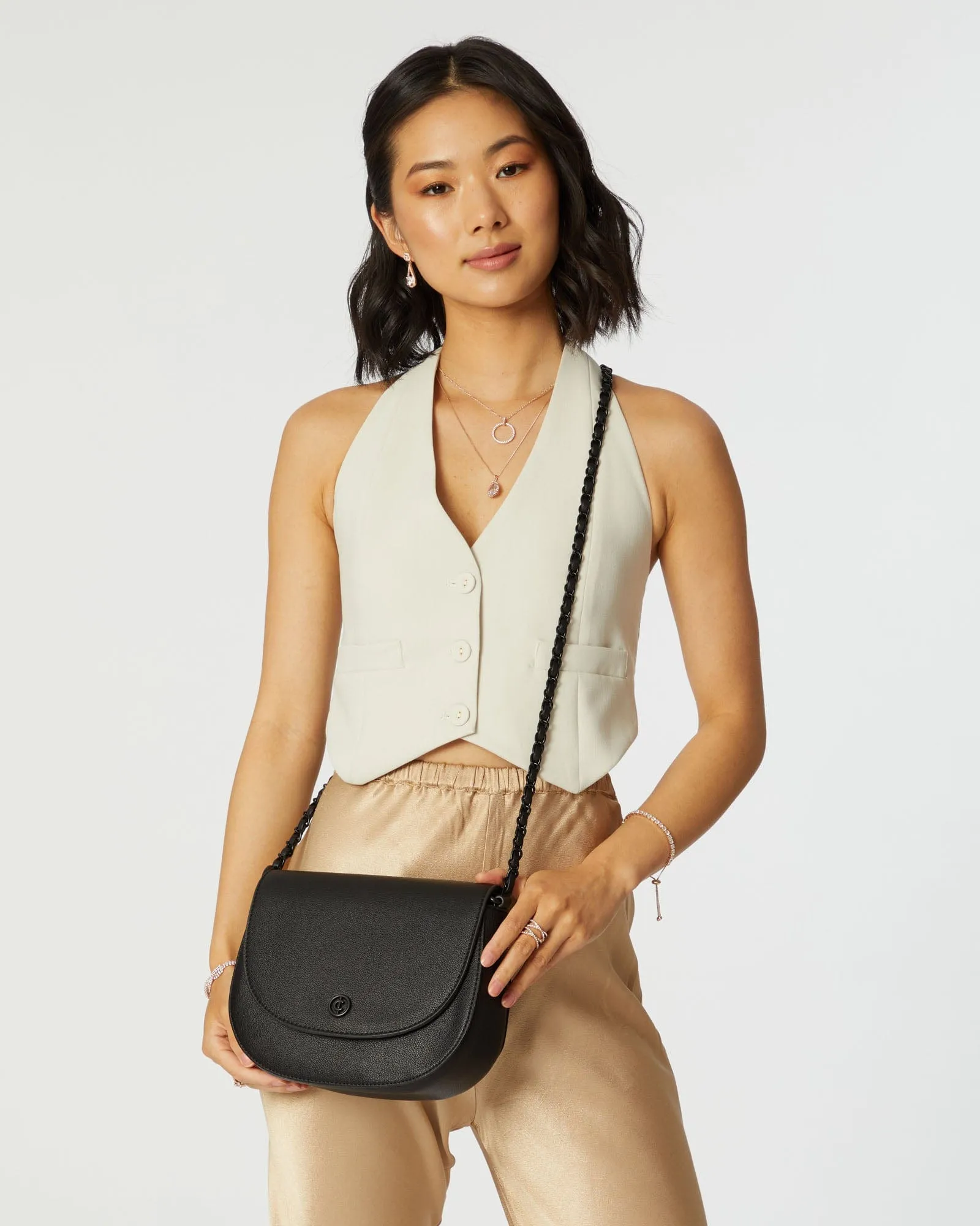 Sadie Black Saddle Crossbody Bag