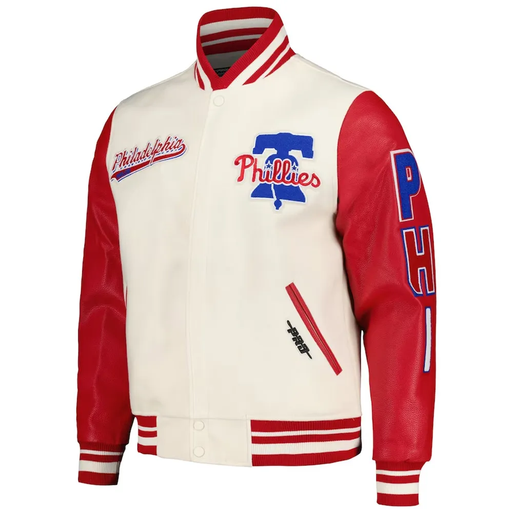 Script Tail Philadelphia Phillies Cream and Red Varsity Jacket 