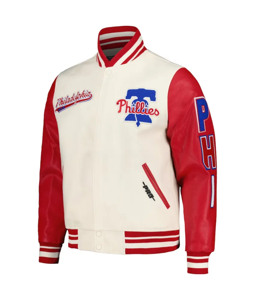 Script Tail Philadelphia Phillies Cream and Red Varsity Jacket 