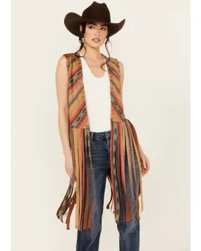 Scully Women's Serape Striped Print Fringe Vest