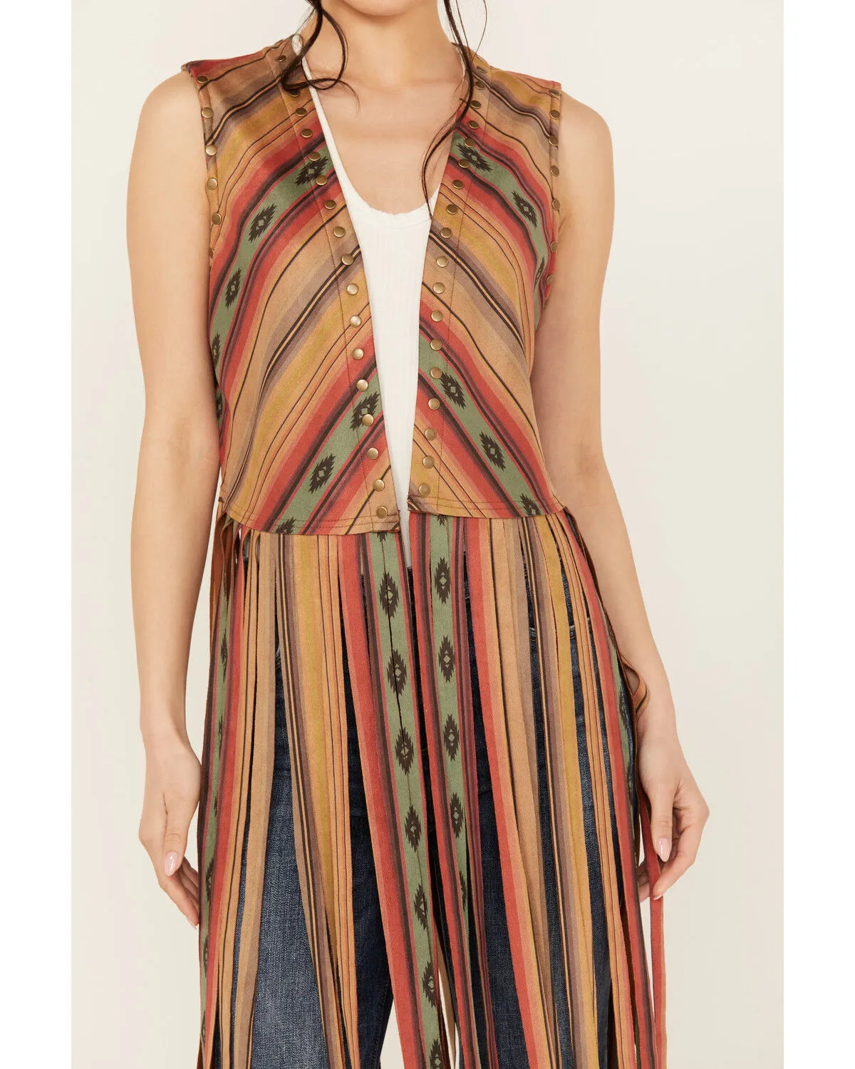 Scully Women's Serape Striped Print Fringe Vest