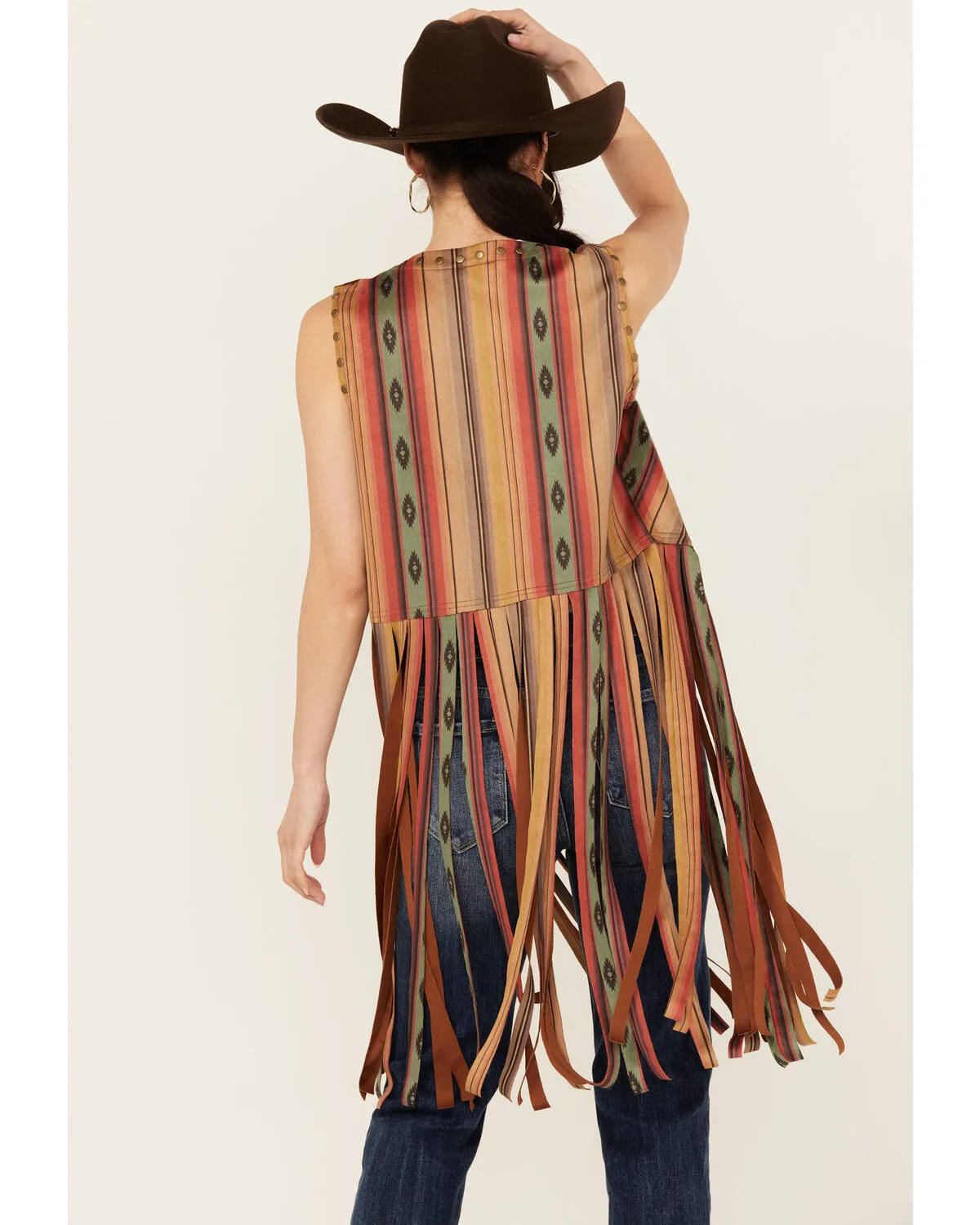 Scully Women's Serape Striped Print Fringe Vest