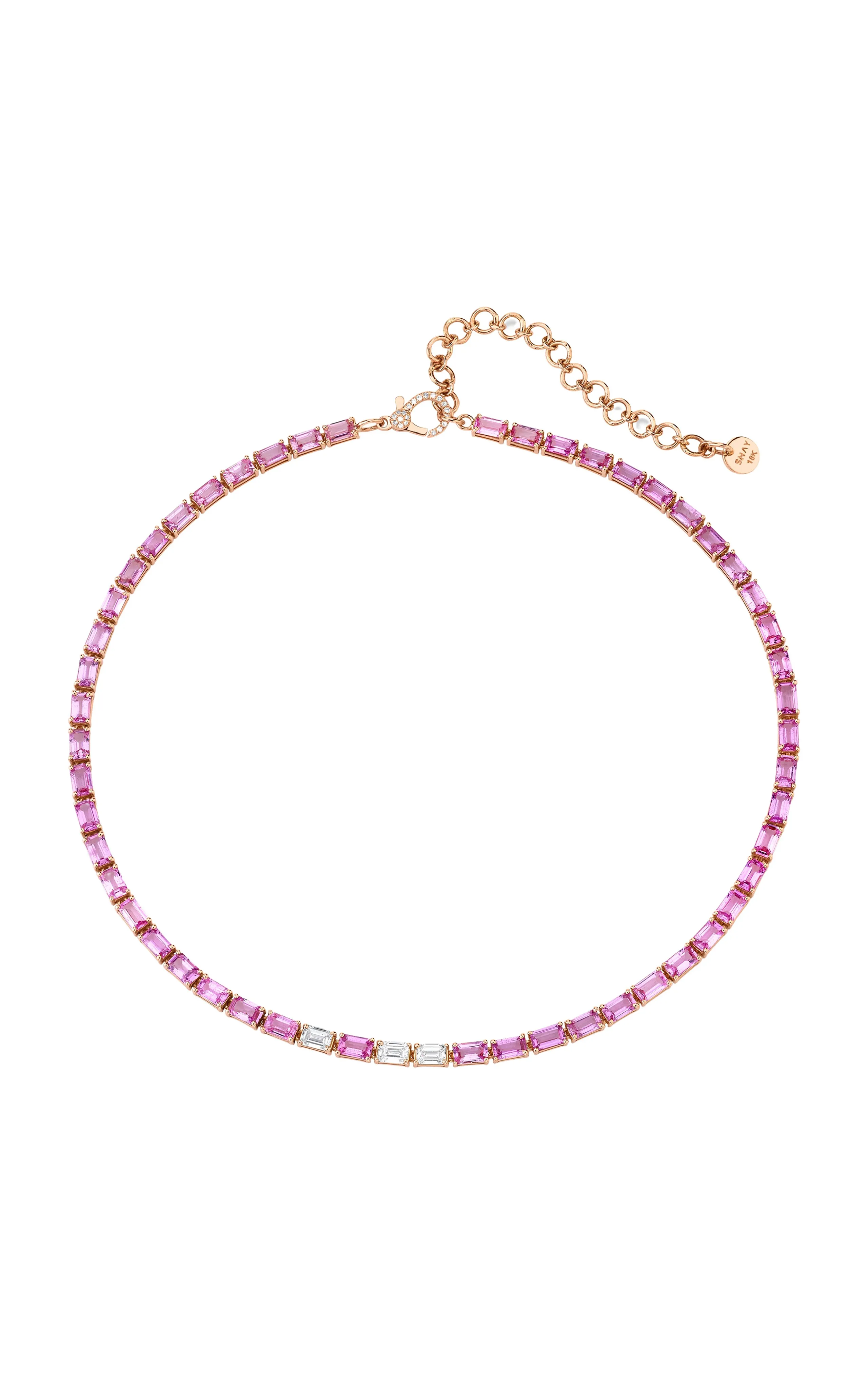 SHAY 18K Rose Gold Pink Sapphire, Diamond Tennis Necklace