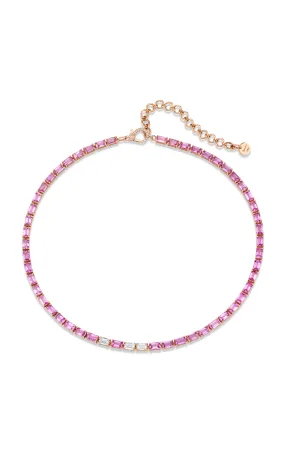 SHAY 18K Rose Gold Pink Sapphire, Diamond Tennis Necklace