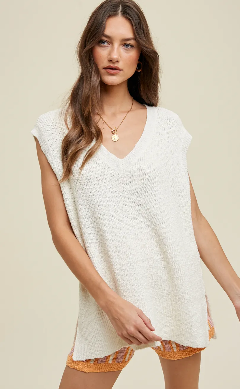 Side Slit Sweater Vest - IVORY