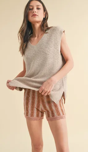 Side Slit Sweater Vest - STONE