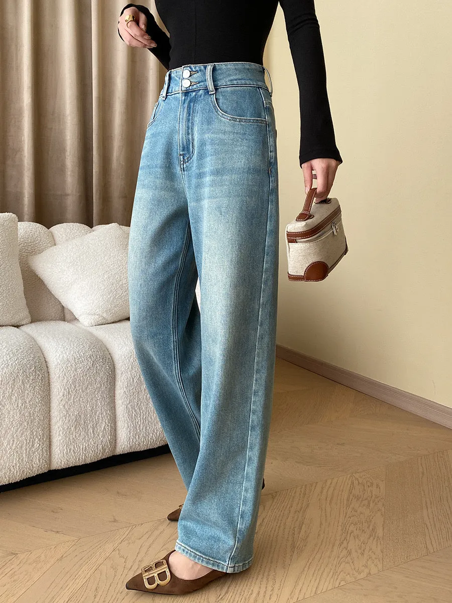 Sinan Good version recommendation Early autumn smooth and slim high waist straight jeans wide leg mopping pants SN3826