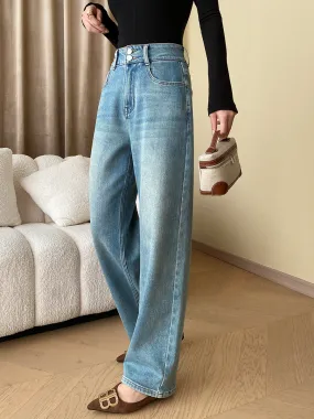 Sinan Good version recommendation Early autumn smooth and slim high waist straight jeans wide leg mopping pants SN3826