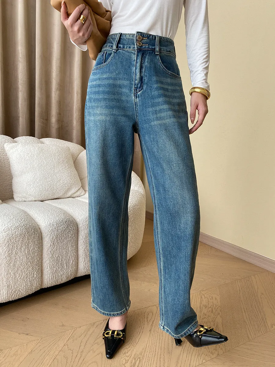 Sinan Good version recommendation Early autumn smooth and slim high waist straight jeans wide leg mopping pants SN3826