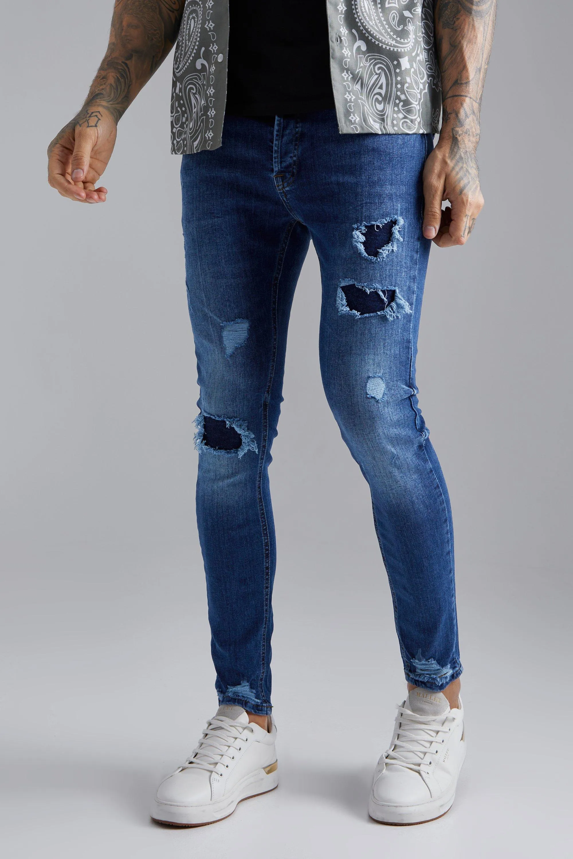 Skinny Stretch Rip & Repair Distressed Jeans