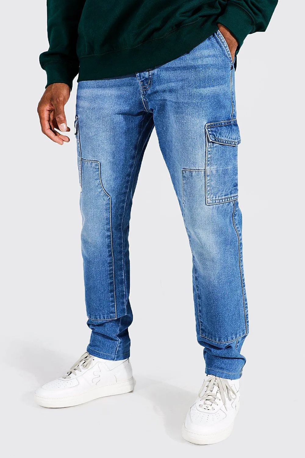 Slim Fit Multi Pocket Worker Cargo Jeans