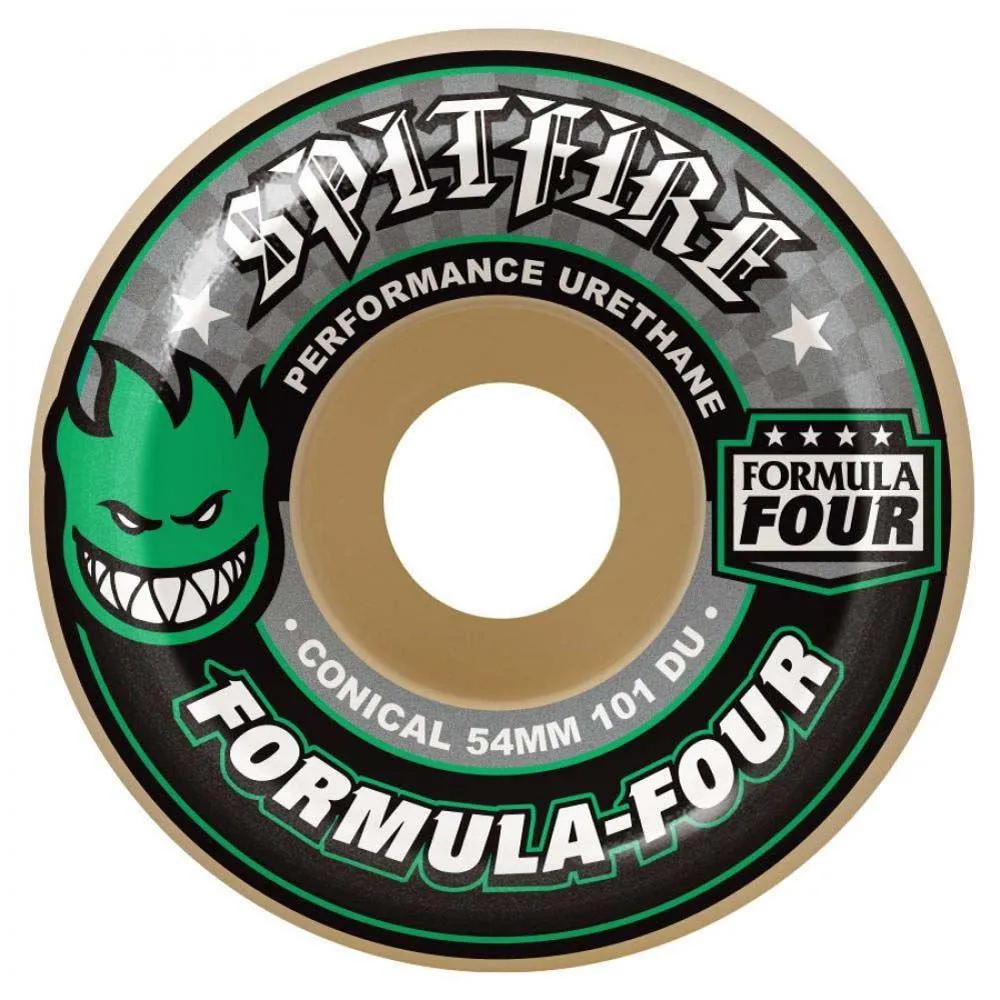 Spitfire Formula Four Conical Skateboard Wheels 101D Natural Green Print 54mm