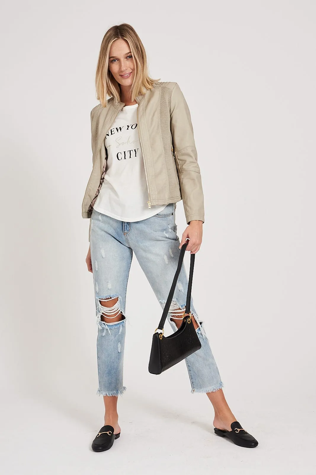 Stefany Biker Jacket in Stone