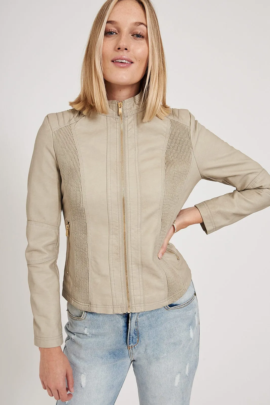 Stefany Biker Jacket in Stone