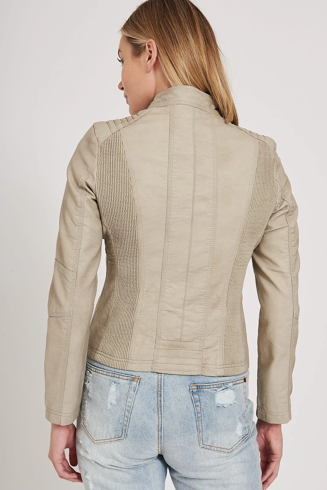 Stefany Biker Jacket in Stone