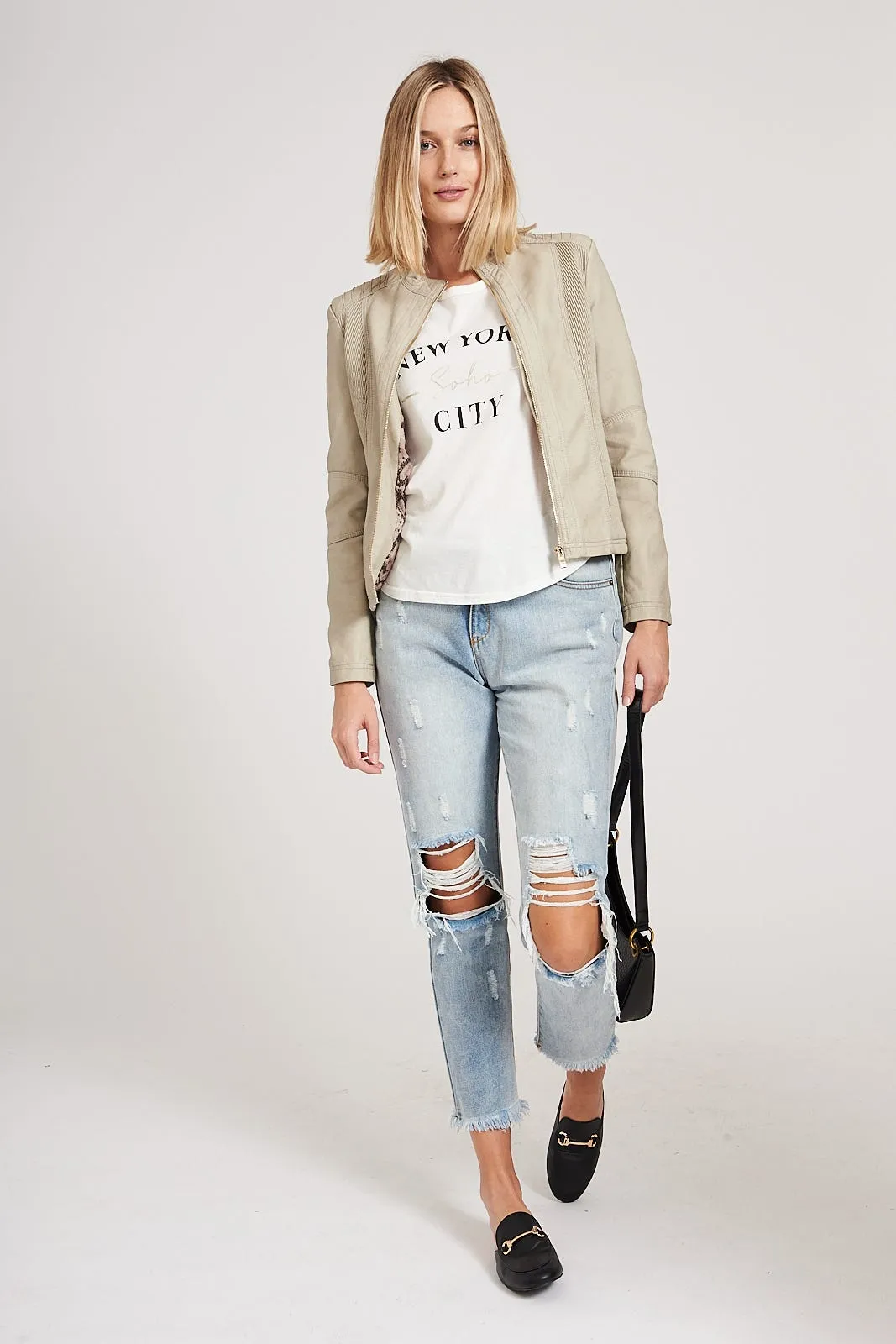 Stefany Biker Jacket in Stone