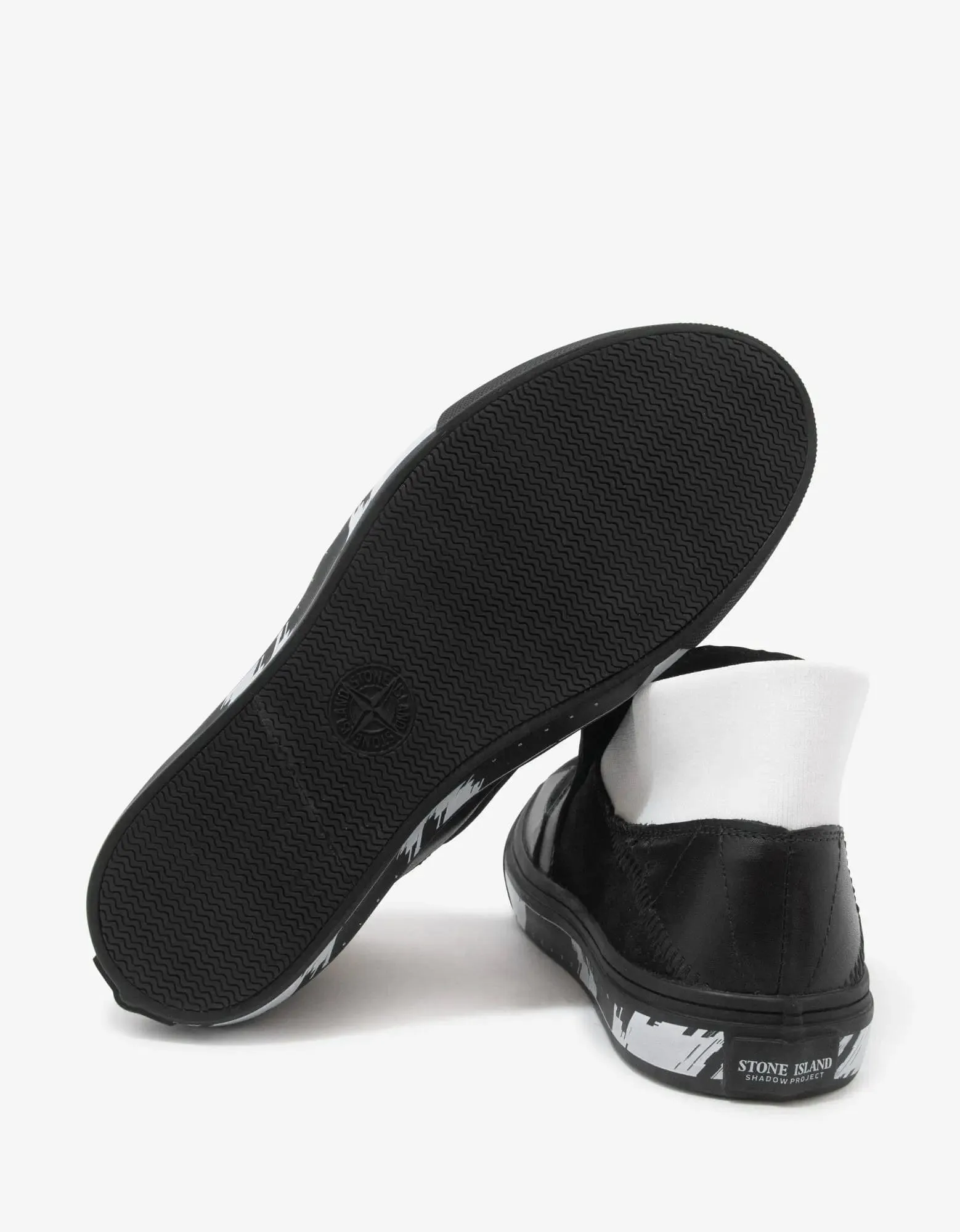 Stone Island Shadow Project Black Leather Slip-On Trainers