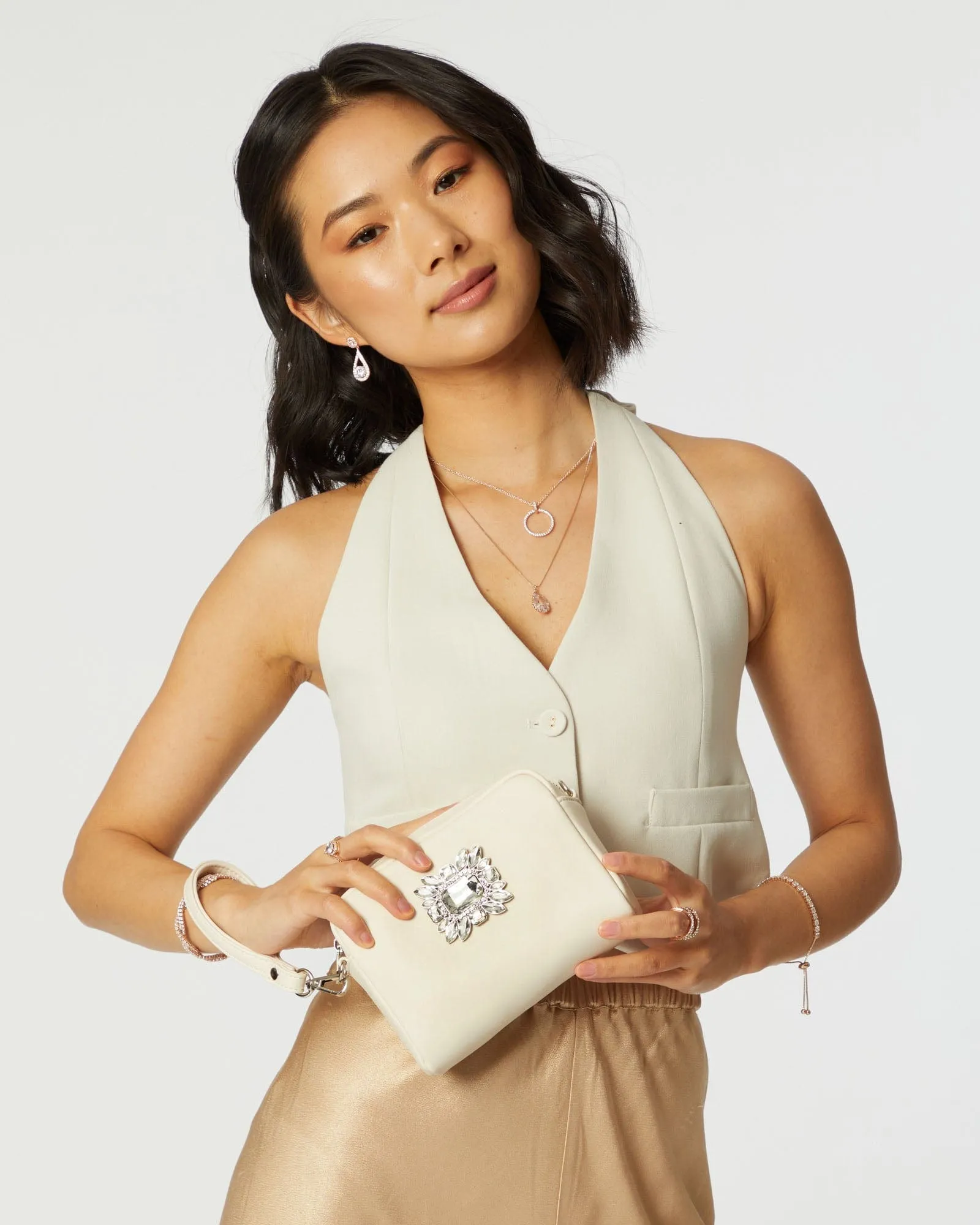 Suri Crystal Ivory Crossbody Bag