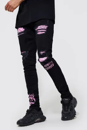 Tall Skinny Bandana Rip Graffiti Jeans