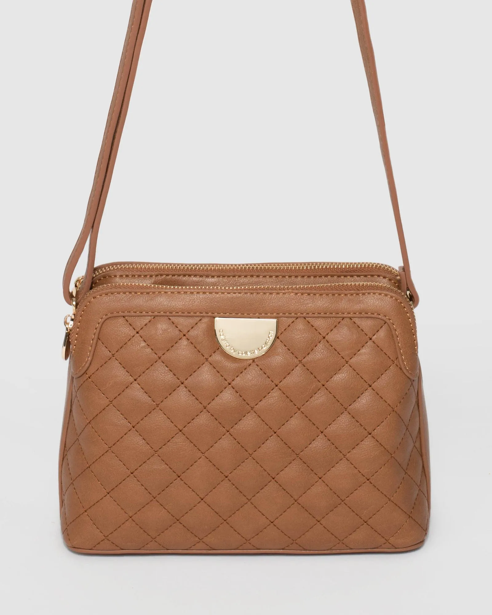 Tan Joanna Quilt Crossbody Bag