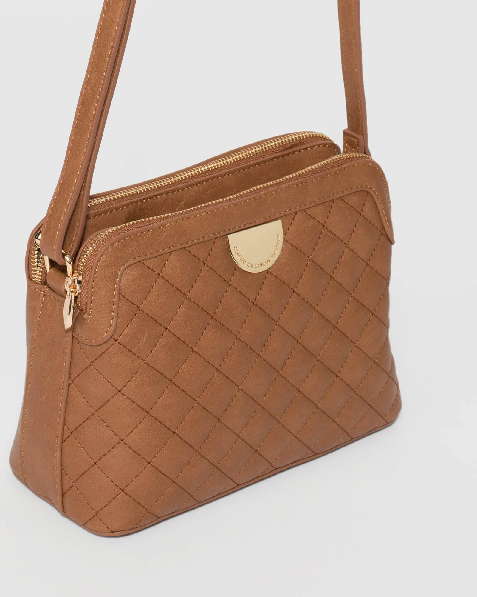 Tan Joanna Quilt Crossbody Bag