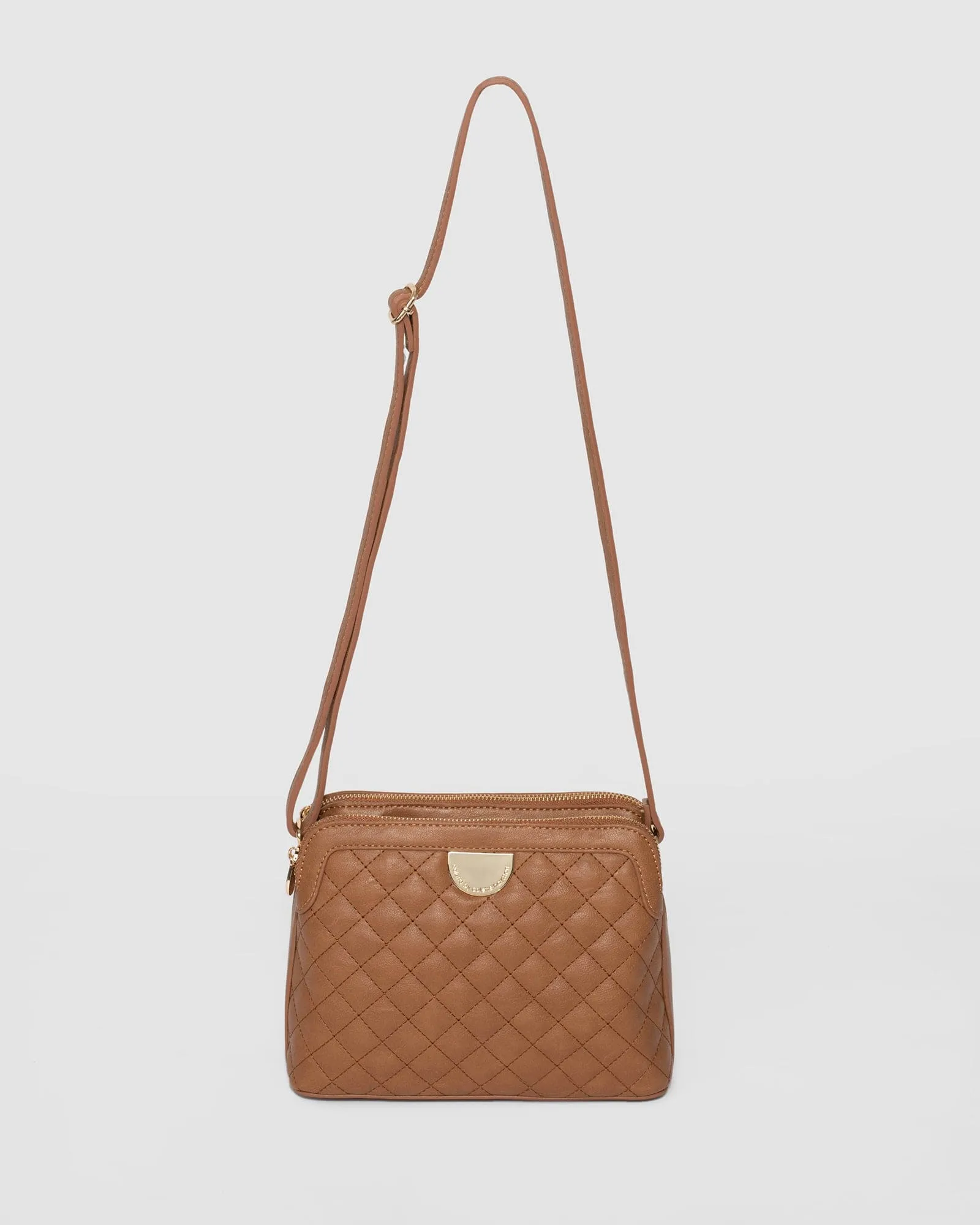 Tan Joanna Quilt Crossbody Bag