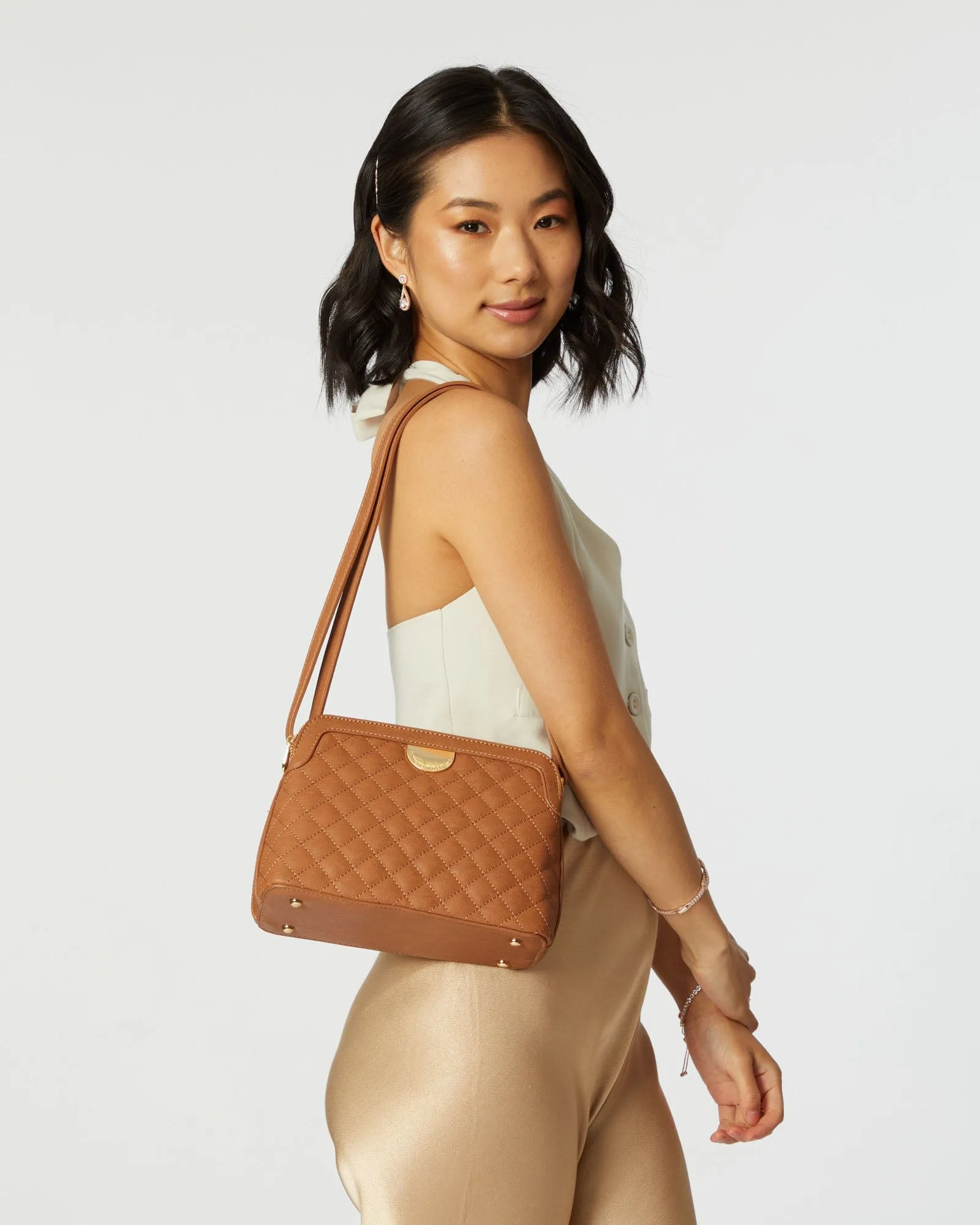 Tan Joanna Quilt Crossbody Bag