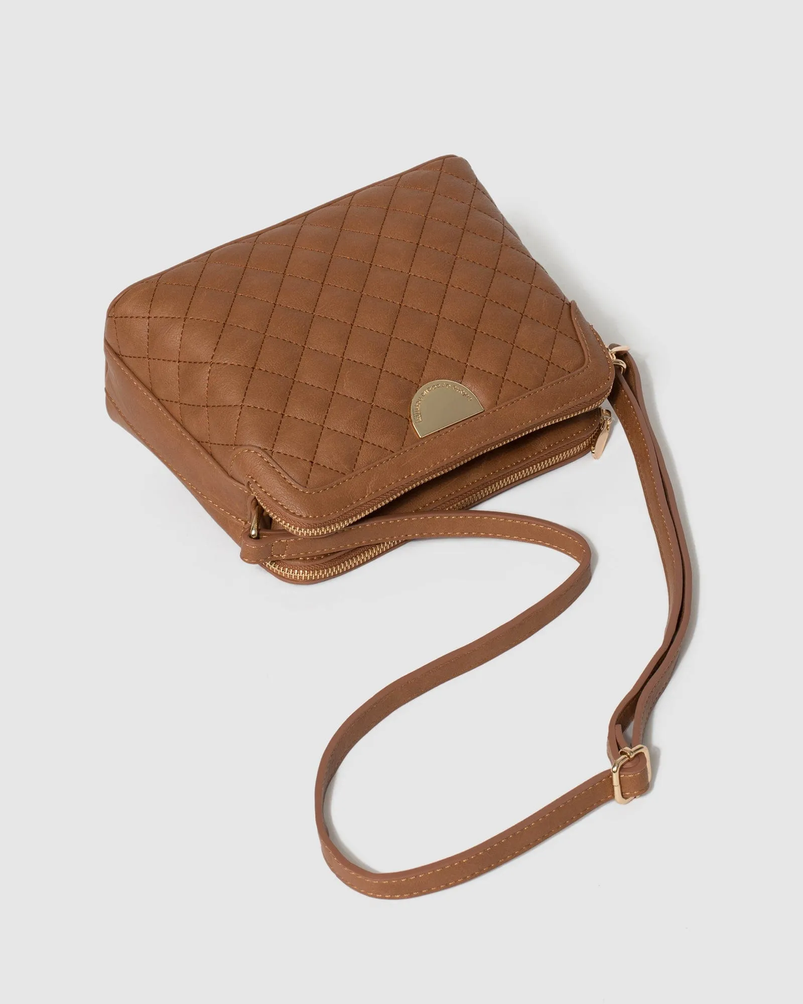 Tan Joanna Quilt Crossbody Bag