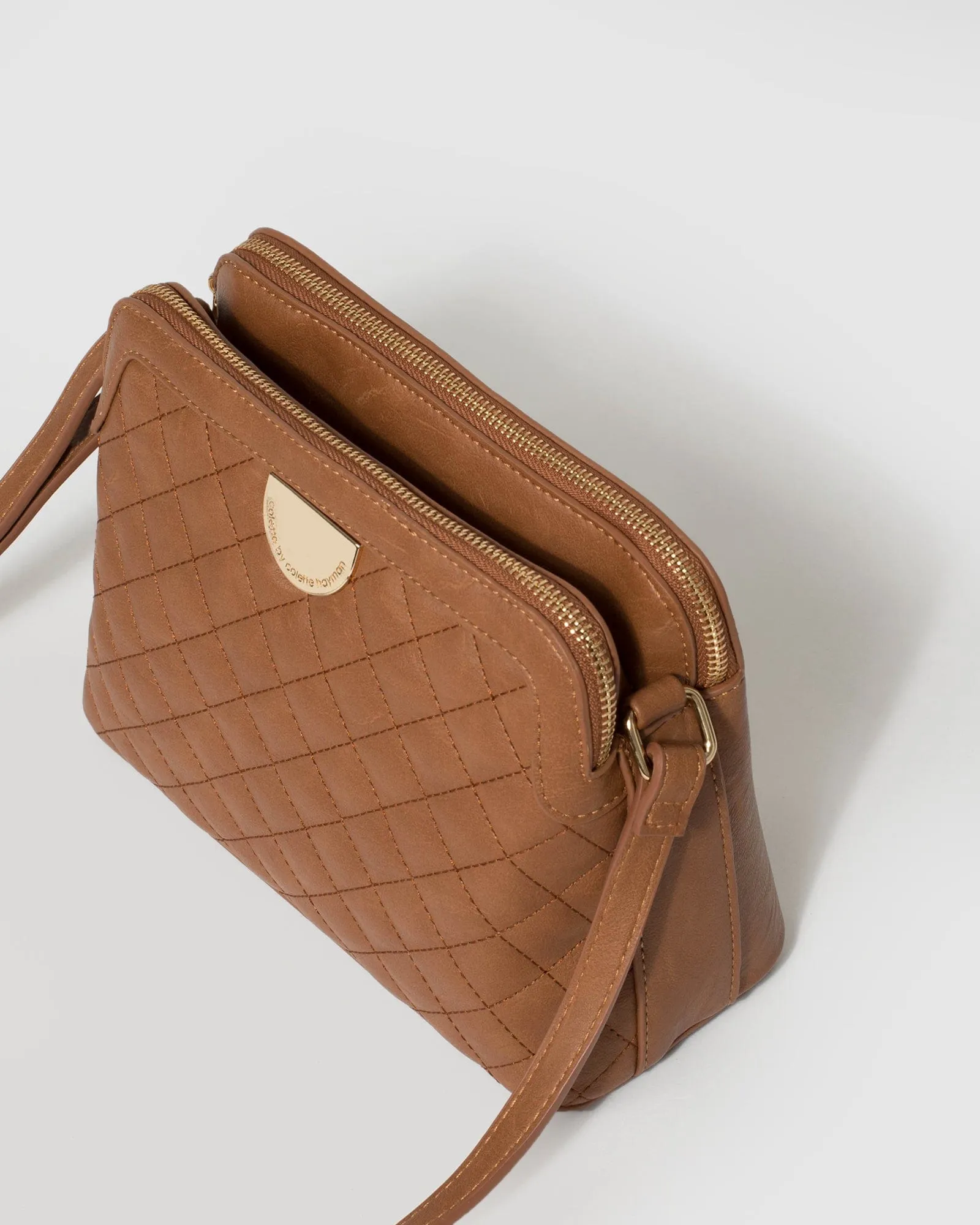 Tan Joanna Quilt Crossbody Bag