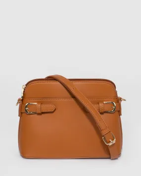 Tan Karen Buckle Crossbody Bag